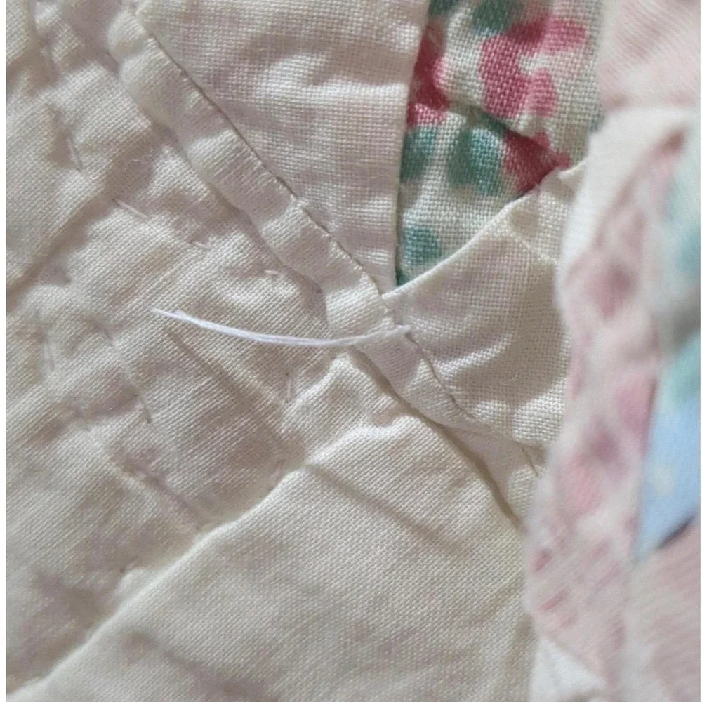 Vintage Hand Quilted Star Quilt 64x82 Labeled Patchwork American Cottage Bedding